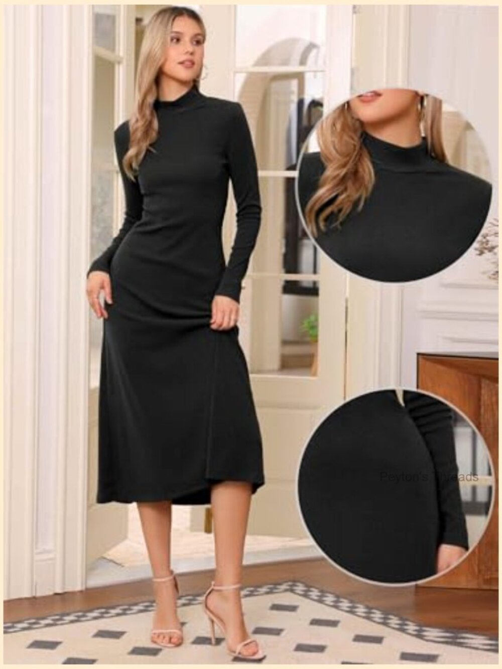 Turtleneck Long Sleeve Ribbed Knit Maxi Sweater Dress Pull On A-Line - Picture 4 of 6